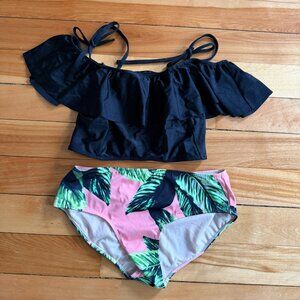 Albion Swim Ruffle Off the shoulder Top - Size S & Pink Bikini Bottoms - Size M